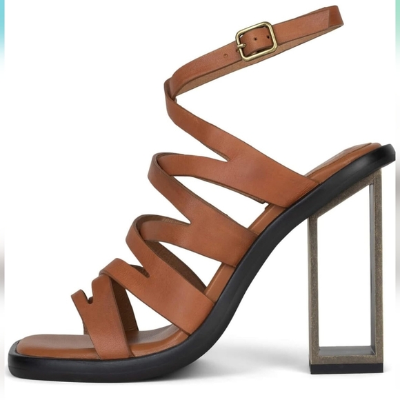 Jeffrey Campbell Shoes - Jeffrey Campbell "Impulsive" Tan Strappy Heels With Bronze Metal Heel